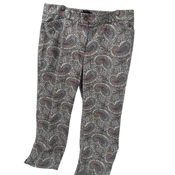 Talbots Pants Womens 12 The Perfect Crop Paisley Taupe Pink Blue + Pockets - Picture 3 of 9